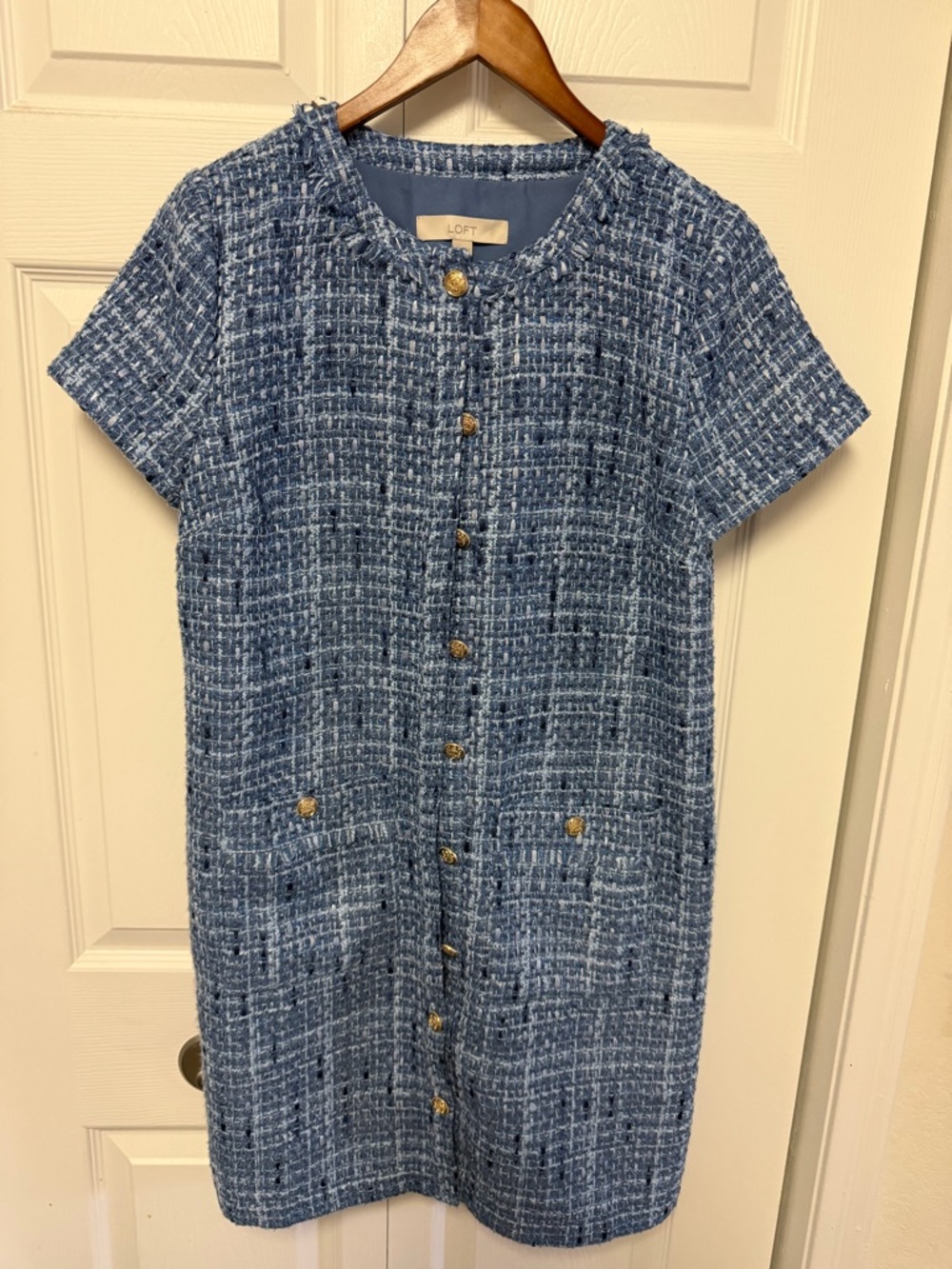 LOFT Light Blue Tweed Jacket with Gold Button